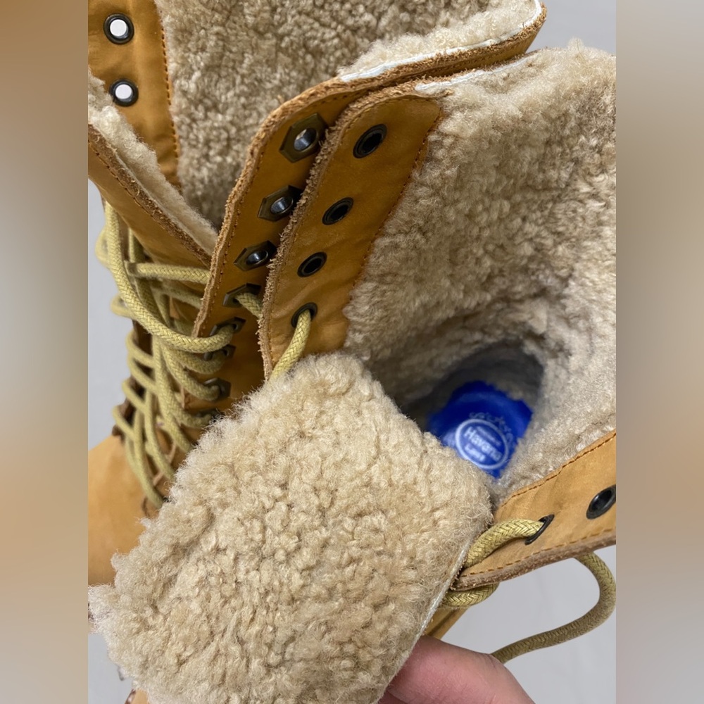 Jeffrey Campbell Tan In Charge Nubuck Leather Shearling Wood Platform Boots - Picture 7 of 15